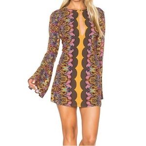 FREE PEOPLE Sz6 OSSIE VIBES BELL SLEEVES TUNIC DRESS GOLD MULTI